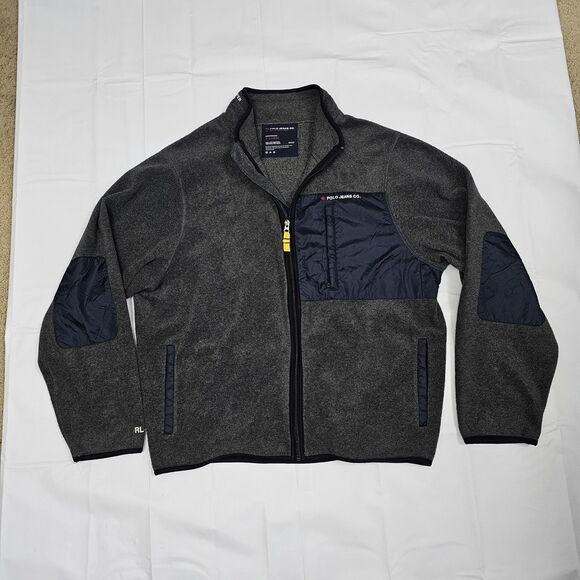 RL Polo Jeans Company Ralph Lauren Men XL Gray Fleece RL-67 Patch Elbows Jacket - Picture 2 of 6